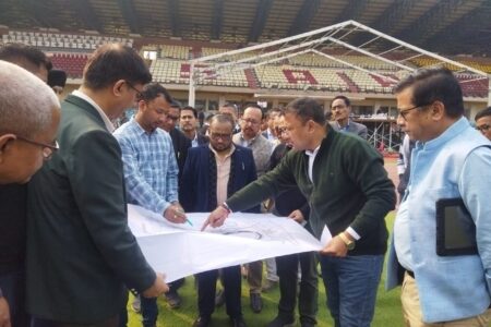 সৰুসজাই ষ্টেডিয়ামত ঝুমইৰ বিনন্দিনী অনুষ্ঠানৰ প্ৰস্তুতিৰ পৰ্যালোচনা সাংস্কৃতিক মন্ত্রী বিমল বড়াৰ